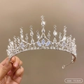 Silver princess crown with blue teardrop stones and rhinestones, size 15.5cm wide - 10# Silver Rhinestone Crown (15.5cm)