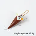 Miniature chocolate ice cream cone keychain with white cream and colorful sprinkles - Dark Coffee Cone-Orange Pearl (Bead Chain)