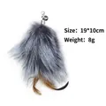 Silver-grey plush feather cat wand attachment with bell and metal lobster clasp - Feather Style 19 / 【product Attributes】a Pendant Accessory Combining Plush And Feather Elements. The Main Color Is Silver-gray Visually Appearing To Be Made Of Faux Fur Or Animal Skin Decorated With Two Brownish-yellow Feathers At The Bottom. The Top Features A Silver Lobster Clasp And A Small Metal Bell. 【visual Presentation】the Image Was Taken Against A Pure White Background Centered. Quality: [medium] Product Details Are Visible But Edges Show Slight Compression Noise. Aesthetics: [medium] Overall Rating: [6.5] The Background Is Too Plain Resulting In A Lack Of Brand Appeal And Sophistication. 【text Content】the Overlaid "style 19" Needs To Be Removed; Key Parameters Need To Be Translated: Size 19*10cm Weight 8g. 【logistics Label】animal And Plant Quarantine (including Feathers And Plush Materials). 【infringement Risk】no Risk. 【product Parameters】size 19*10cm Weight 8g.