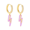 Macro detail of lightning bolt earrings with purple enamel and tiny cubic zirconia - Lightning Bolt / Purple