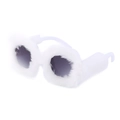 Fashionable round sunglasses with soft white plush fur frame and grey tinted lenses - White