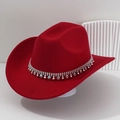 Red felt western cowboy hat featuring sparkling silver rhinestone fringe details - Red