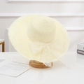Creamy wide brim straw sun hat featuring elegant lace bow detail for summer beach vacations - Large Brim Plum Blossom (Faux Raffia) - Creamy White
