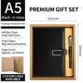 A5 business notebook set with metal buckle, black pen and gift bag in charcoal black - Black Metal Buckle Kraft Set