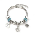 Silver alloy charm bracelet with blue rhinestones and diverse nature-inspired pendants - Lake Blue (A1-006)