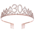 Funkelnde Roségold-Tiara zum 30. Geburtstag mit Strasssteinen und seitlichen Kämmen - 30. Roségold