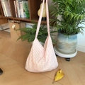 Pink and white checkered bubble texture canvas tote bag in a stylish hobo design - Pink