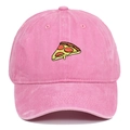 Berretto da baseball in cotone lavato rosa con ricamo pizza e corona a sei pannelli - Regolabile / Rosa