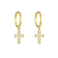 925 Sterling silver hoop earrings with gold plated cross charms and clear zircons - Diamond-Encrusted Cross Dangle (2350) - Pair / Gold (#20)