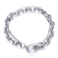 Bracelet double couche hip-hop en acier titane argenté avec fermoir OT sur blanc - 19cm / Argenté