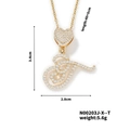 Golden necklace with cubic zirconia initial T pendant and heart connector on white background - Cursive Letter T Style (N00203J-X--T)