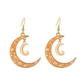 Golden crescent moon earrings with filigree pattern and star charm dangles - KC Gold Moon Star Filigree Dangle Earrings (K-1169)