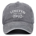 Casquette de baseball ajustable en coton lavé gris avec broderie blanche 1992 - Réglable / Gris