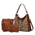 Three-piece women's handbag set featuring leopard print tote, crossbody bag, and clutch - 3-Piece Set Brown Leopard Print Type C
