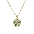 Gouden halsketting met vijfbladige bloemhanger en groene en witte edelstenen in goud - Groen