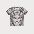 Eng anliegendes Sport-T-Shirt mit Leopardenmuster, Kurzarm und Rippel-Design-Akzenten - XS / Weißer Leopard