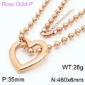 Fashionable rose gold hollow heart pendant necklace with beaded chain jewelry set - Rose Gold Necklace (KN234424-Z)
