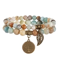 Multilayer beaded bracelet with tree of life pendant and colorful natural stones - Amazonite