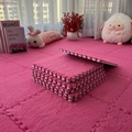 Pink plush interlocking foam floor mats for bedroom decor and soft baby crawling surface - Rose Red