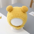 Yellow knit baby winter hat with plush earflaps and cute pom-poms for ear protection - Hat Only / Yellow