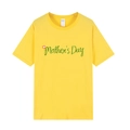 T-shirt jaune vif pour la fête des mères avec motif floral vert et col rond classique - XS / Jaune / Mother's Day