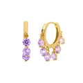 Chic gold hoop earrings with micro-set purple zircons and dangling crystal charms - Purple/Gold
