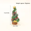 Miniature Christmas tree with gold star and red balls on wood base, 11cm height - Green Strap