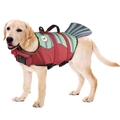 Dog life jacket with fish tail design in bright red and purple for outdoor swimming - Eyes Fish Red