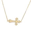 Collier croix horizontale dorée avec cristaux étincelants sur une chaîne vénitienne - Croix Verticale en Strass