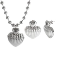 Set gioielli in acciaio inossidabile argento con cuori testurizzati e orecchini - Set / Color Acciaio