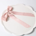 Elegant light pink double-layered satin bow hair clip with long silk ribbons - Korean Pink
