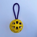 Yellow hollow rubber ball pet toy with purple braided lanyard on a clean white backdrop - Yellow with Solid Color Single Ear Ball