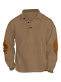 Men's brown long sleeve polo shirt with classic collar and dark brown elbow patches - S / Earthy Yellow