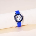 Blue silicone strap student watch with colorful numeric dial and silver metal bezel - Blue