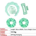 Mint green spa headband set with wave hairband wristbands claw clip and velvet scrunchies - 6-Piece Rectangular Set (6#) / Light Green