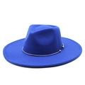 Classic Klein blue wide brim felt fedora hat featuring a stylish gold metal trim accent - M(56-58cm) / Blue