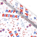 Red and blue Happy Birthday gift wrapping paper with stars and festive patterns - Happy Birthday