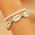 Bohemian multilayer crystal bracelet set with starfish shell and white beads - Blue Shell Woven Style (06 Blue Shell A-815)