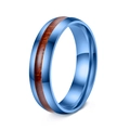 6mm wide blue polished stainless steel ring with elegant inlaid koa wood grain finish - US 7 / Blue