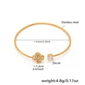 18k gold plated stainless steel open bangle with zircon clover and round stone detail - Gold Hollow Flower (Z429)