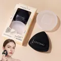Soft Rubycell triangular powder puff set with storage case and premium packaging - Triangle Professional Black Puff (2 Puffs + Case)