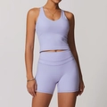 Set da yoga lavanda da donna con reggiseno sportivo e pantaloncini a vita alta - Taglia S / Top E Pantaloni / Canotta + Pantaloncini / Viola Romantico
