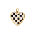 Detailed macro view of a gold heart charm with black and white checkerboard enamel - Black and White Checkerboard Heart Style (FP39693B9K0)