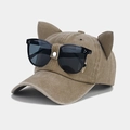 Dettaglio cappello baseball kaki con orecchie di gatto e occhiali aviatore decorativi - Regolabile / Cachi