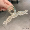 Pince à cheveux dorée de 10cm avec perles élégantes et strass brillants pour femmes - 121# Perle Strass Torsion