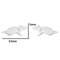 Detail view of small silver hollow heart hamster stud earrings showing 13mm x 5mm size - Mouse / Steel Color