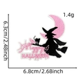 Detailed view of pink Halloween witch embroidery patch with size measurements 6.3x6.8cm - Pink Halloween Patch 11#-Happy Halloween Witch