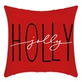 Red Christmas pillow cover with black and white Holly Jolly artistic text pattern - Red Holly Jolly