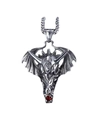 Gothic dragon head pendant with red gemstone and silver wings on stainless steel chain - Steel Color Single Pendant (B1002)