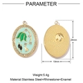 Ovaler Edelstahl-Anhänger mit mintgrüner Emaille, goldenem Bambusdesign und Strasssteinen - Oval Bambus-Minzgrün